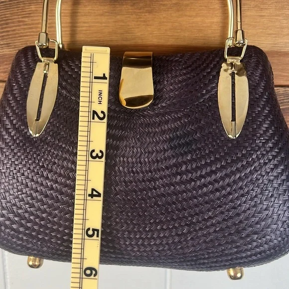 Desenyo Buntal hard form mini clutch handbag purple w/gold color accents - Picture 12 of 13